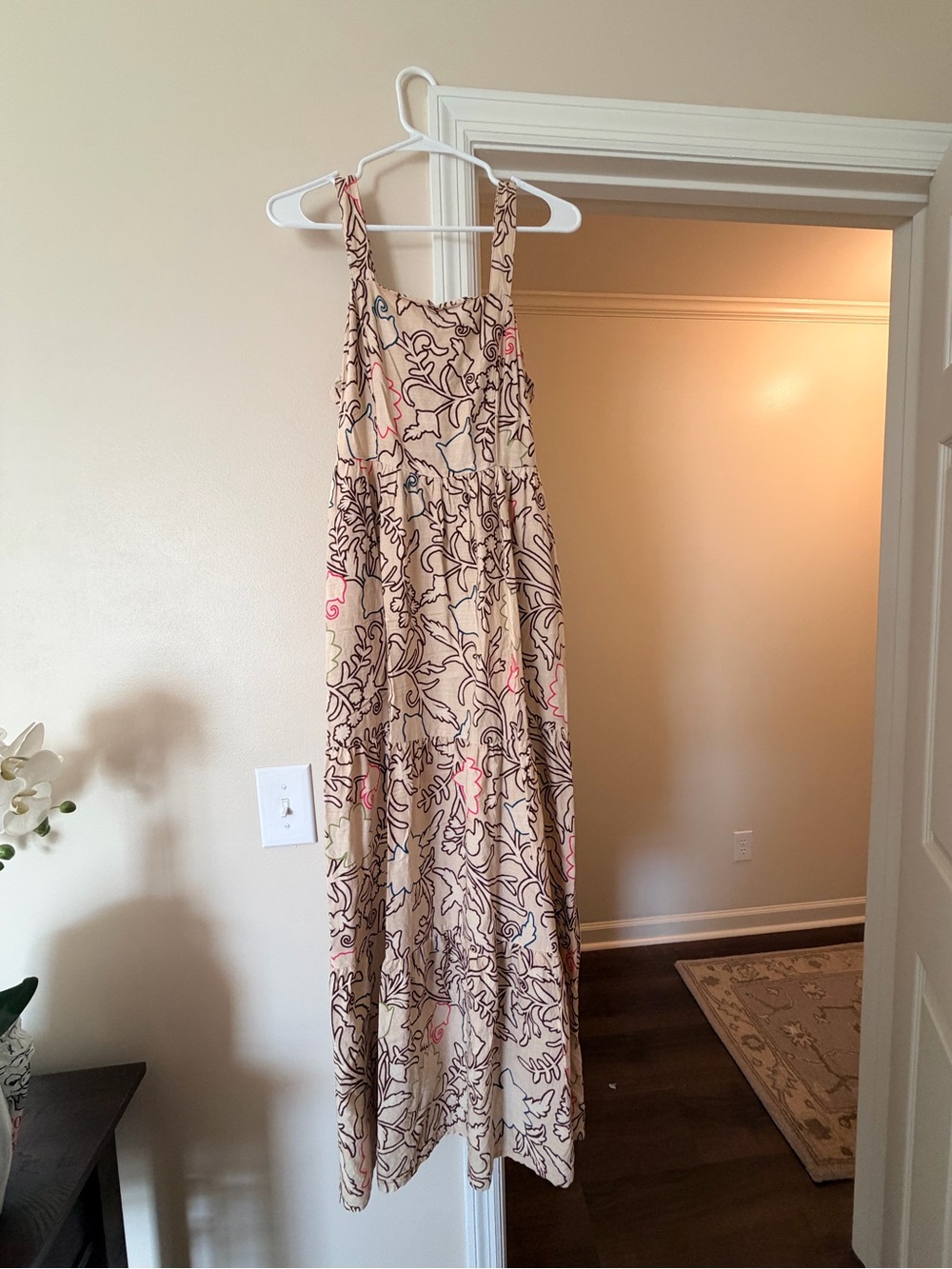 Knox Rose Beige Maxi Dress with Pink and Black Floral Lines